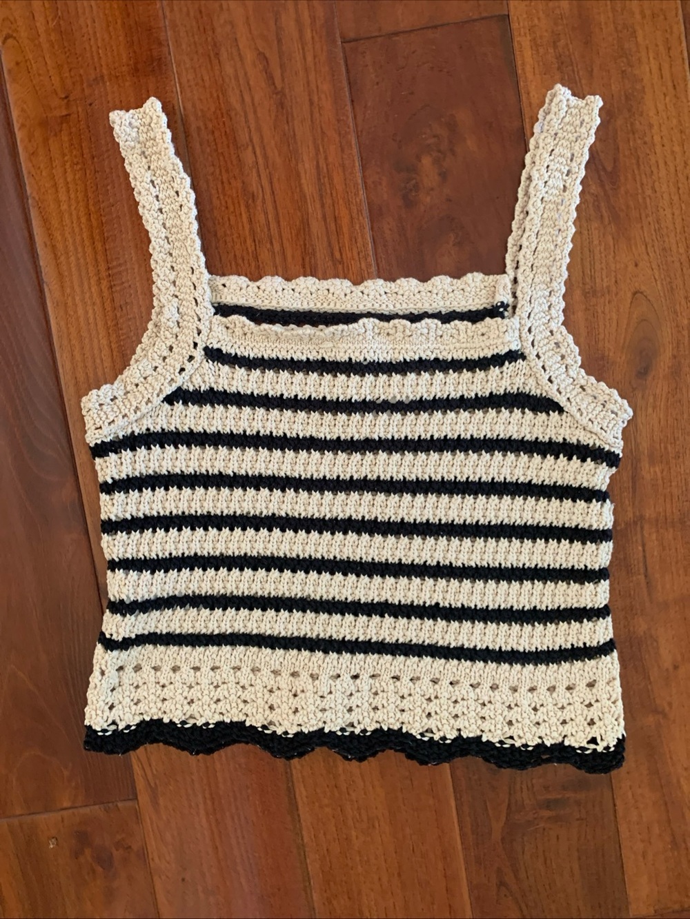 MADEWELL Sweater Tank Size M Crochet-Stitch Cotton Black Tan Cottagecore BOHO 🆕 - Picture 9 of 15